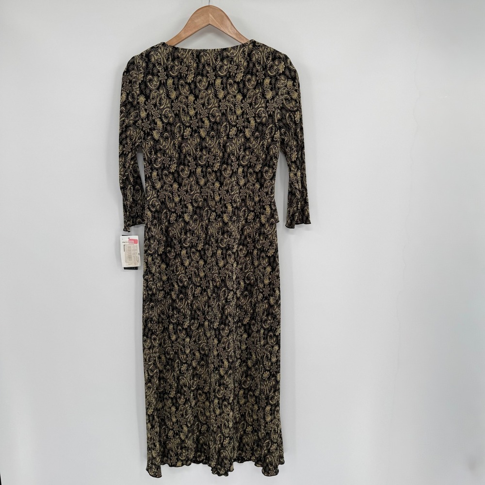 Connected Apparel Vtg Gold/Black Paisley Ribbed 3/4 Sleeve Dress Women's Sz 8P - Picture 5 of 12